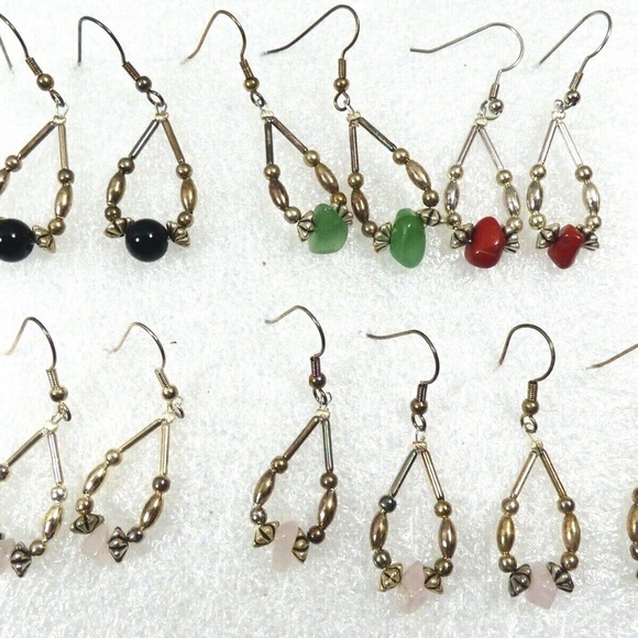 lot of 6 Handcrafted Liquid Silver Black Onyx Quartz Chandelier dangle earrings - Picture 7 of 9